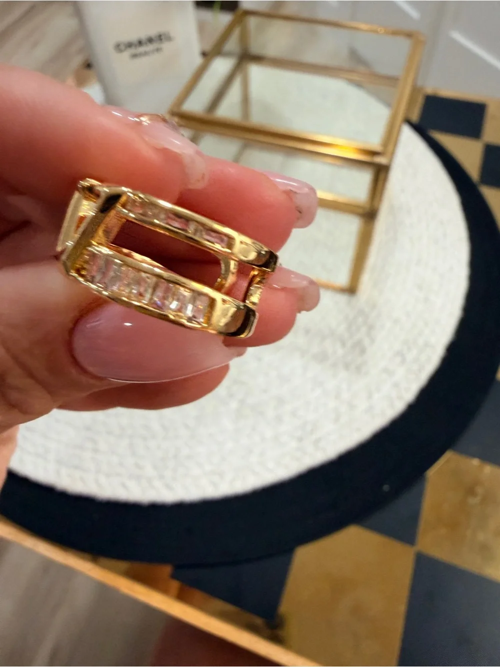 Gold Tone Stainless Steel Logo Statement Ring | Adjustable - NEW ✨